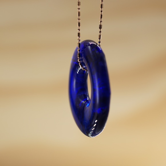 Wine Glass Necklace Cobalt Blue Upcycled Jewelry Sustainable Handmade Seaglass - Picture 6 of 9